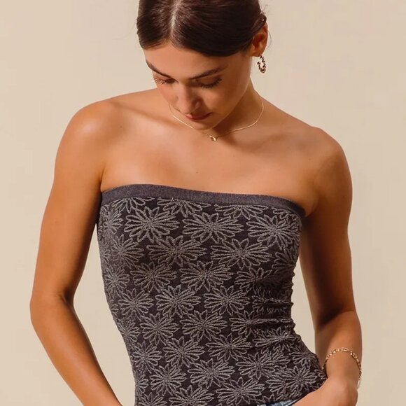 SO ME Jacquard Floral Two Tone Seamless Tube Top - Picture 8 of 16